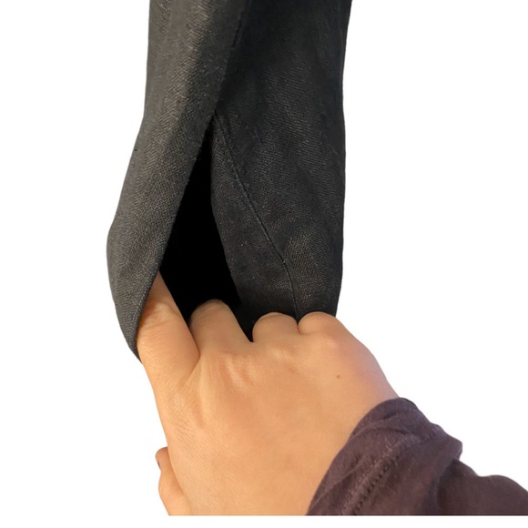 Flax Linen Long Sleeve Midi Dress Black with pockets - Picture 6 of 8